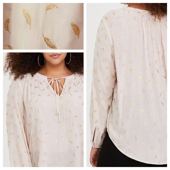Torrid 2X 18 20 Tunic Top Shirt Blouse Gold Leaves Sheer Flowy Peasant Boho - Picture 1 of 5